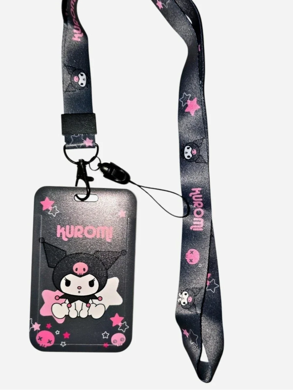 Kuromi ID Badge Holder With  Matching Lanyard In Pink and Black Stars Brand NEW